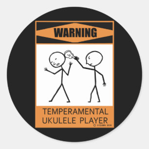 Sticker Rond Attention! Joueur Ukulele temporaire
