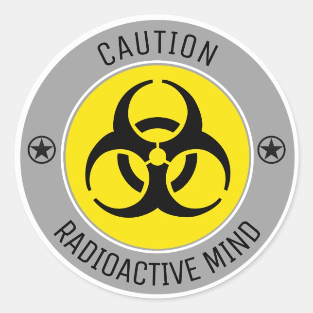 STICKER ROND ATTENTION L'ESPRIT RADIOACTIF (Devant)