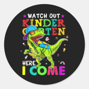 Sticker Rond Attention maternelle j'arrive Dinosaures Byck