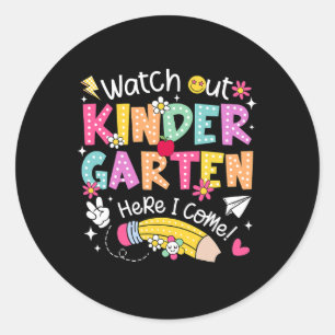 Sticker Rond Attention maternelle me voici Je retourne à l'écol