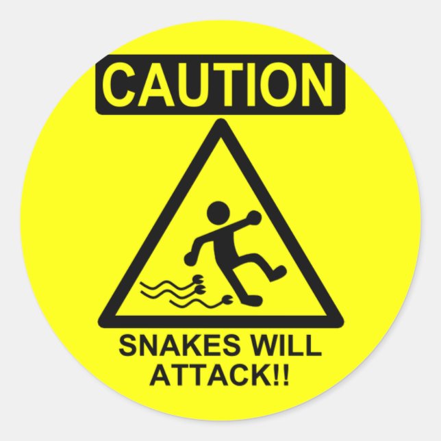 Sticker Rond Attention Snakes va attaquer ! ! (Devant)