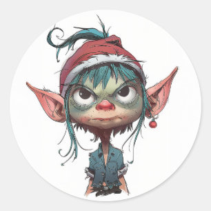 Sticker Rond Attitude des elfes de Noël grincheux