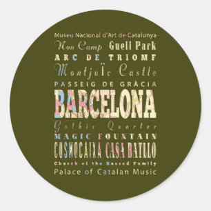 Sticker Rond Attractions et endroits célèbres de Barcelone,
