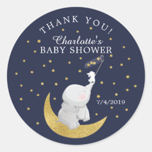 Sticker Rond Attraper Un Etoile Bunny Elephant Baby shower Merc