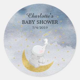 Sticker Rond Attraper Une Étoile Bunny Elephant Baby Merci Favo