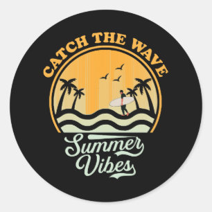 Sticker Rond Attrapez la vague d'été