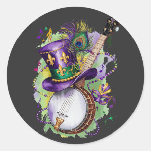 Sticker Rond Attrayant Mardi Gras Mix Banjo Costume Festime