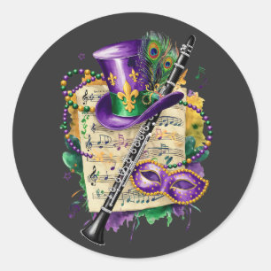 Sticker Rond Attrayant Mardi Gras Mix Costume Clarinet Festime