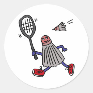 Sticker Rond AU- Badminton Birdie Jouer à Badminton Cartoon