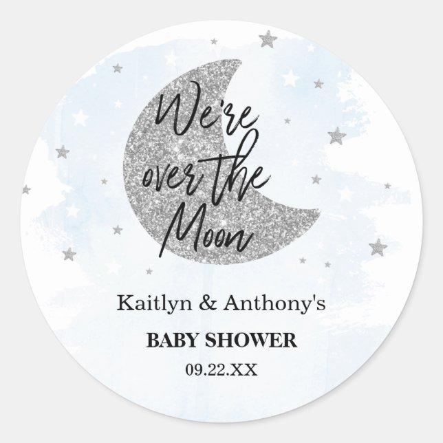Sticker Rond Au-Dessus De La Lune | Baby shower Garçons (Devant)