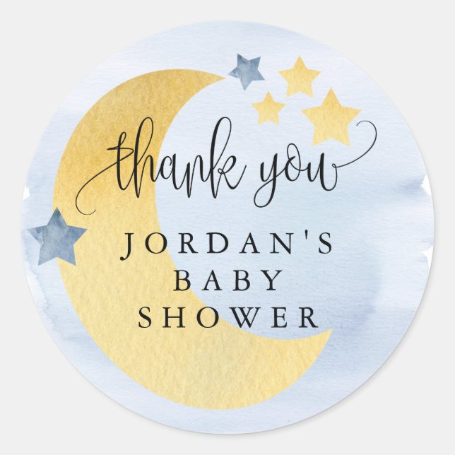 Sticker Rond Au-dessus de la Lune, le Baby shower bleu personna (Devant)