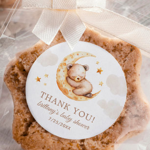Sticker Rond Au-dessus de la lune Ours bébé Merci de douche