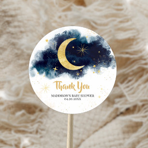 Sticker Rond Au-dessus du Baby shower bleu Moon Gold Stars