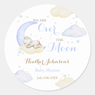 Sticker Rond Au-dessus du Baby shower Lune Boy Bear