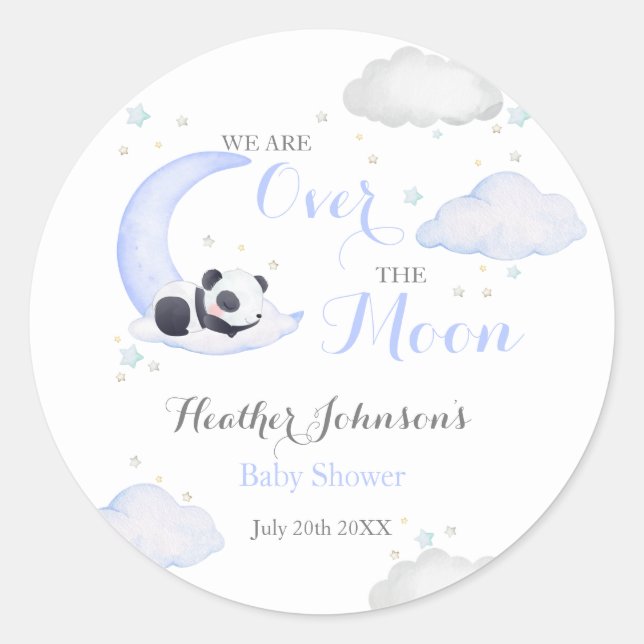 Sticker Rond Au-dessus du Baby shower Lune Boy Panda Bear (Devant)