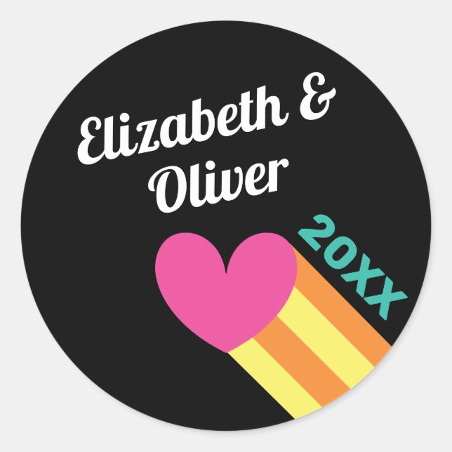 Sticker Rond Au total 80s Mariage de coeur rose (Devant)