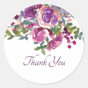 Sticker Rond Aubergine violet floral Merci Clas aquarelle