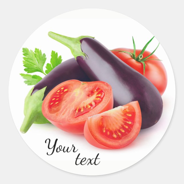 Sticker Rond Aubergines et tomates (Devant)