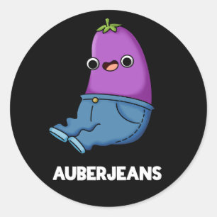 Sticker Rond Auberjeans Funny Eggplant Pun Dark BG