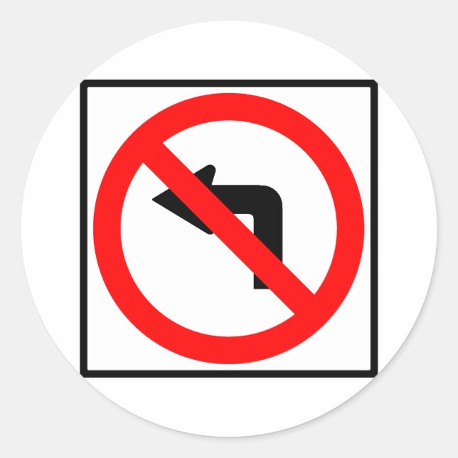 Sticker Rond Aucun signe routier de virage gauche (Devant)