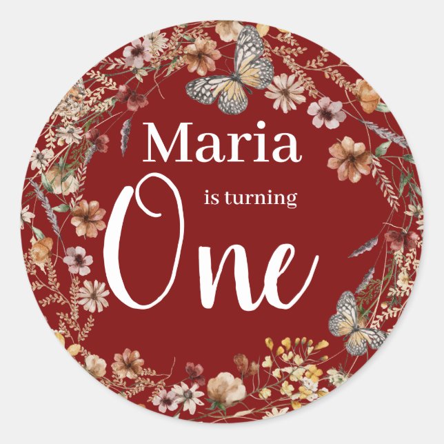 Sticker Rond Audacieux Fleur sauvage Rustique Floral Baby Anniv (Devant)
