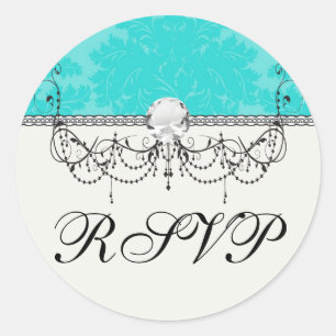 Sticker Rond audacieux motif bleu damassé aquamarine
