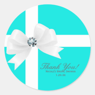 Sticker Rond Audrey Blue Fête des mariées Blanc Bow Diamond Fav