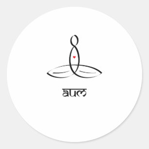 Sticker Rond Aum - conception noire avec le texte Sanskrit de