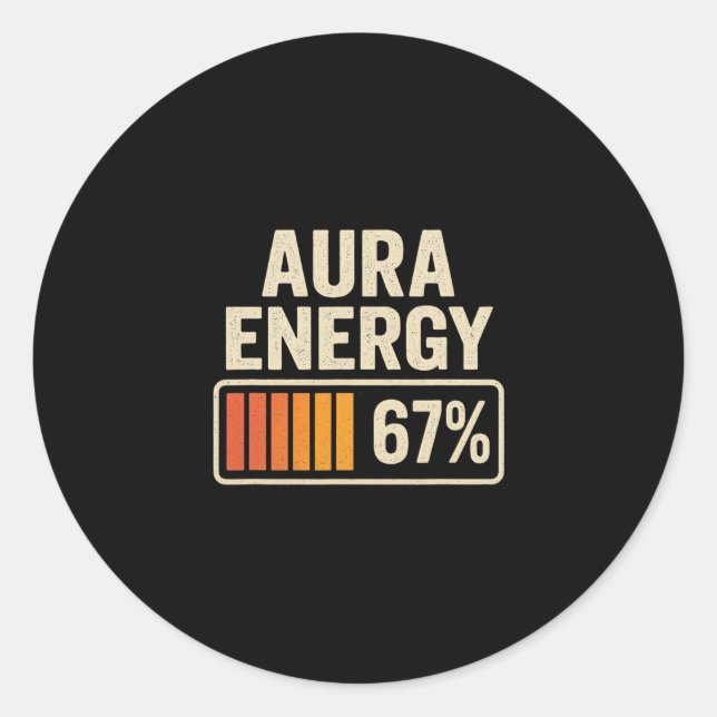 Sticker Rond Aura Energy 67 Mème Drôle Gen Alpha Slang Retro Vi (Devant)