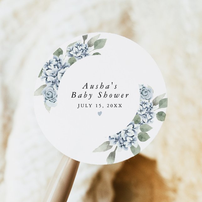 Sticker Rond AUSHA Dusty Blue Floral Boy Baby shower (Créateur téléchargé)