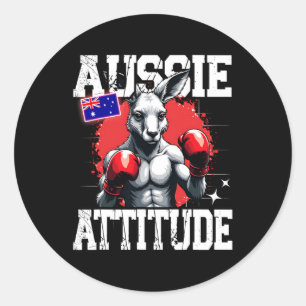 Sticker Rond Aussie Attitude drôle Kangaroo Boxe Australie Bo