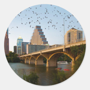 Sticker Rond Austin, Texas avec chauves-souris