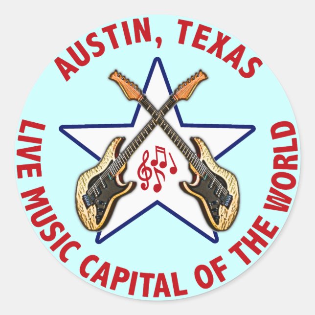 Sticker Rond Austin, Texas Live Music Capitale du Monde (Devant)