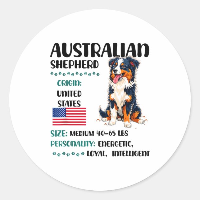 Sticker Rond Australian Shepherd Origin Funny Aussie Dog Lover  (Devant)