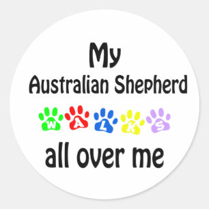 Sticker Rond Australian Shepherd Walks Design