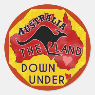 Sticker Rond Australie Carte des terres en dessous avec Kangaro