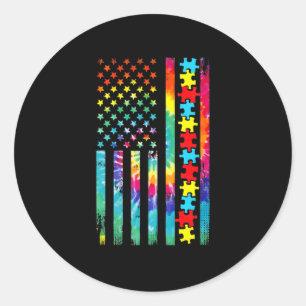 Sticker Rond Autism American Flag Tee Tie Dye Sensibilisation s
