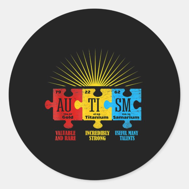 Sticker Rond Autism Aware Puzzle Chemical Element (Devant)
