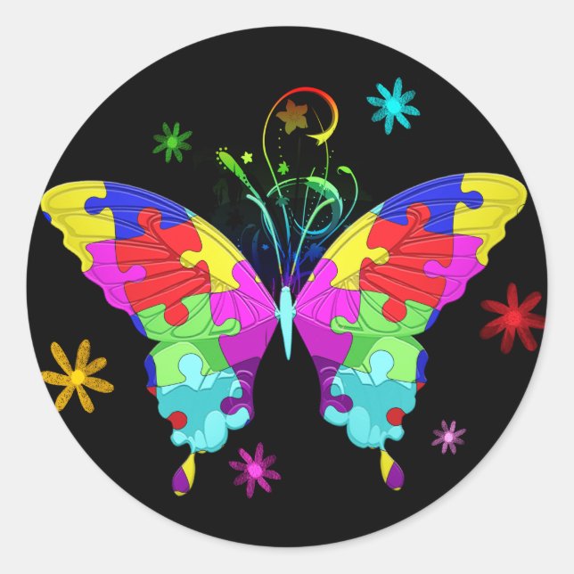 Sticker Rond Autism Butterfly (Devant)