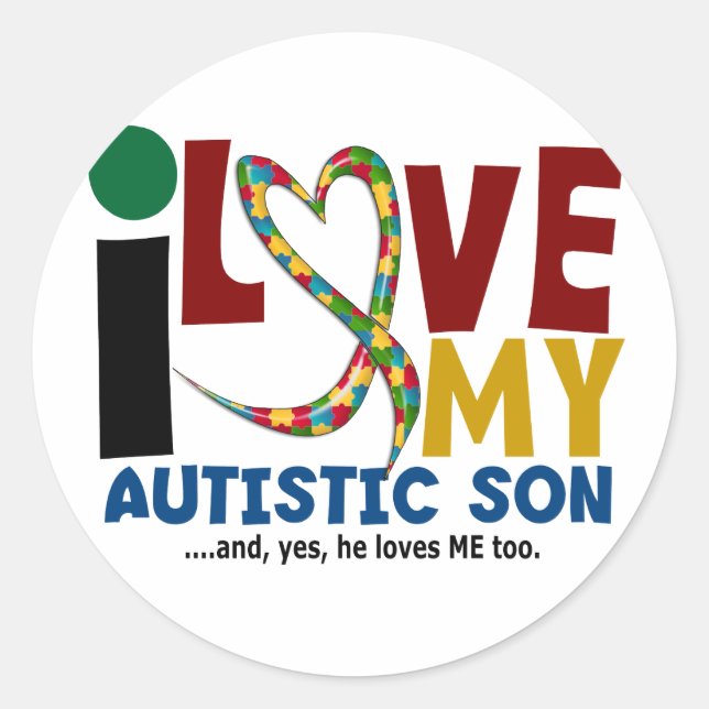 Sticker Rond AUTISM J'aime mon fils autistique 2 (Devant)