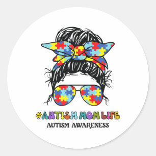 Sticker Rond Autism Maman Vie Messy Bun Sensibilisation sur l'a
