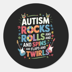 Sticker Rond Autism Rocks Rolls Spins Flaps Sensibilisation Gar
