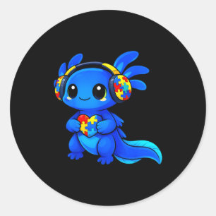 Sticker Rond Autisme axolotl casse-tête cœur mignon neurodivers