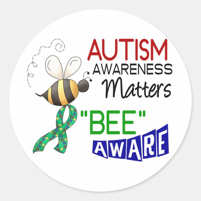 Sticker Rond Autisme BEE AWARE 1 (Devant)