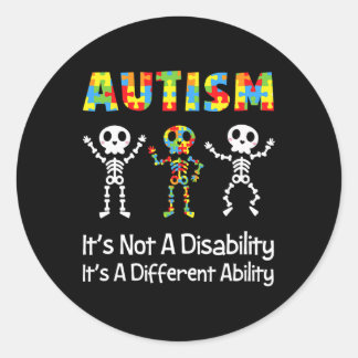 Sticker Rond Autisme Capacité différente Skull Skeleton Neurodi