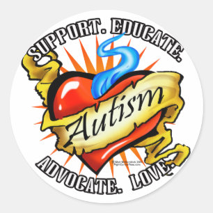 Sticker Rond Autisme classique Tatouage cardiaque