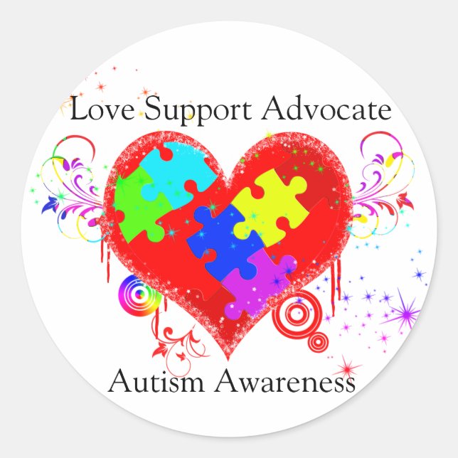 Sticker Rond Autisme Coeur brillant (Devant)