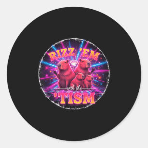 Sticker Rond Autisme drôle Rizz Em avec le Tism Capybara Meme A