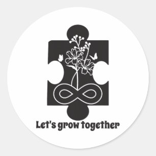 Sticker Rond Autisme Floral Puzzle Pièce Enseignement spécial