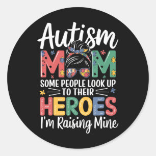 Sticker Rond Autisme Maman Élever Héros Puzzle Pièce Design Aut